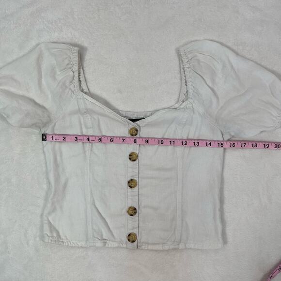 Abercrombie & Fitch White Puff Sleeve Button Front Top Size Small - Picture 4 of 9